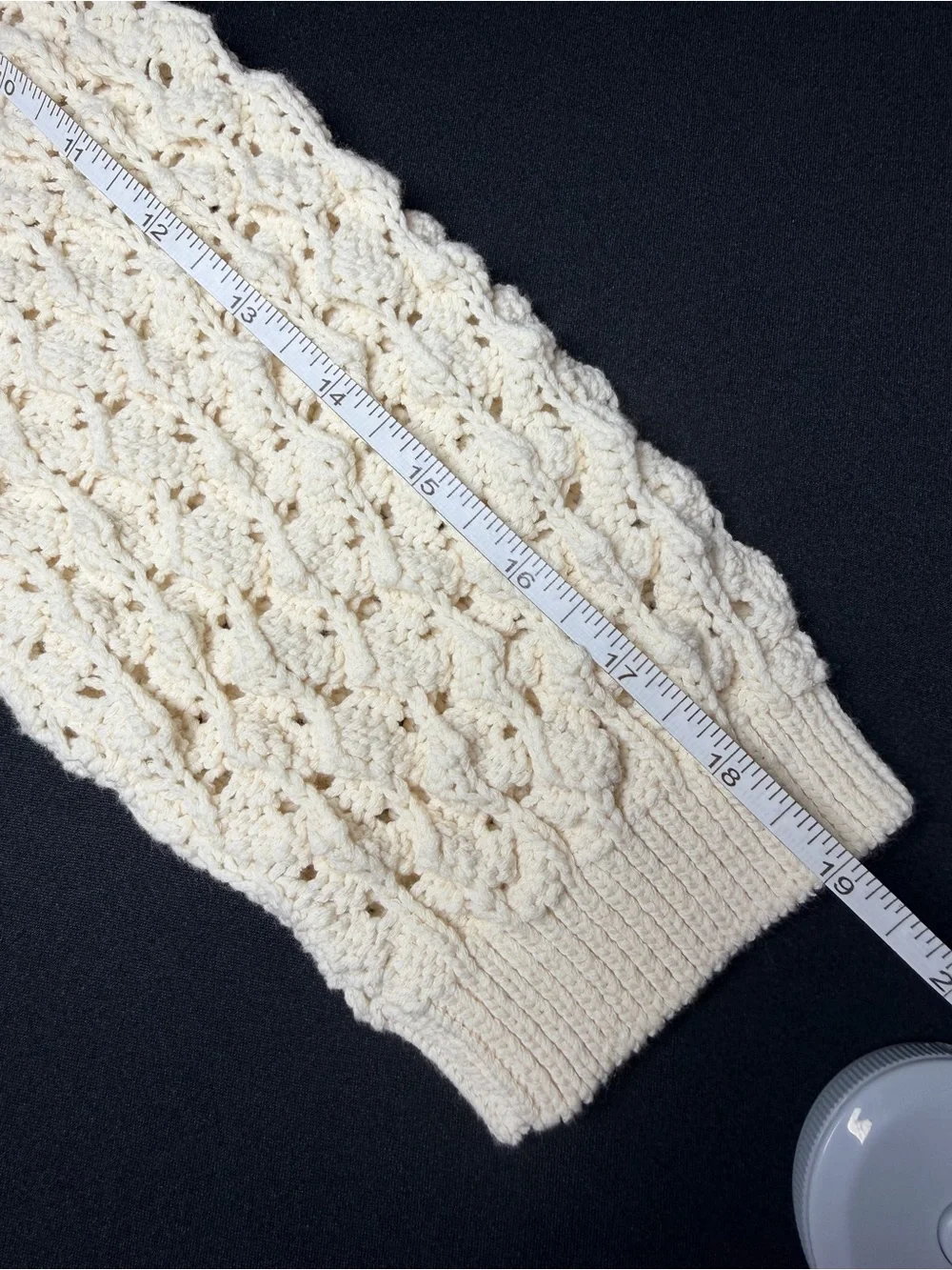 Zara Cream Open-Knit Cropped Sweater with Dark Trim